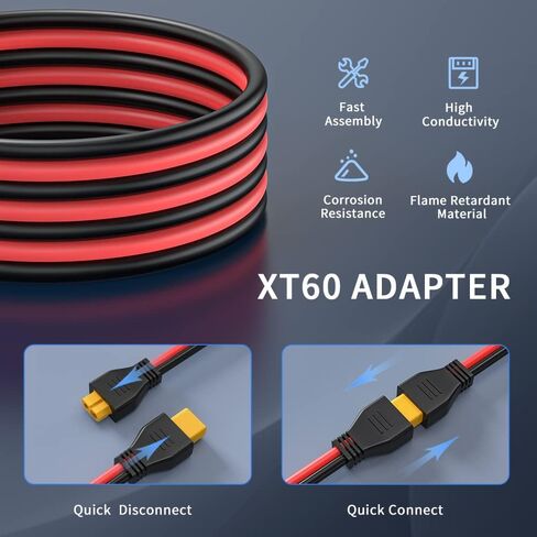 ELECTOP XT60 Extension Cable 10Ft, 10AWG XT60 Cable Wire XT60 Male to Female Adapter Connector Converter Plug for RC Battery Lipo Battery Pack Solar Generator Portable Power Station and Solar Panel in Saudi Arabia