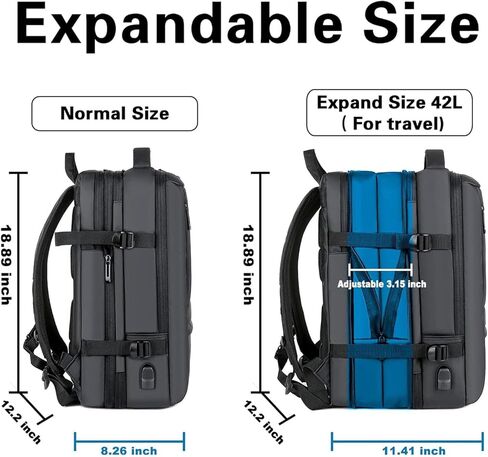 Travel Backpack, Extra Large Travel Backpack, Carry on Backpack, 40L Expandable Flight Approved Water Resistant Luggage 17 Inch Laptop Casual Daypack with USB Port, Travel Gifts for Men,A in Saudi Arabia