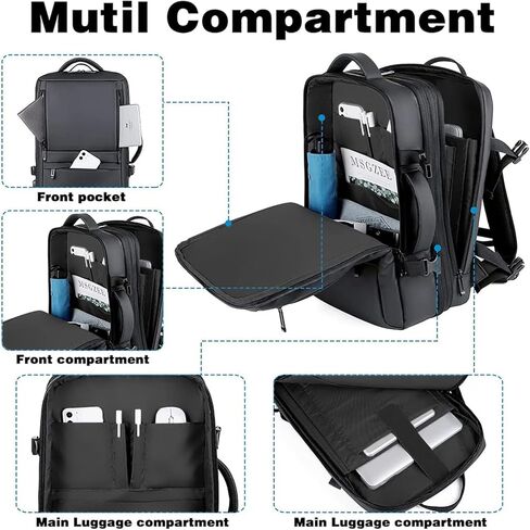 Travel Backpack, Extra Large Travel Backpack, Carry on Backpack, 40L Expandable Flight Approved Water Resistant Luggage 17 Inch Laptop Casual Daypack with USB Port, Travel Gifts for Men,A in Saudi Arabia
