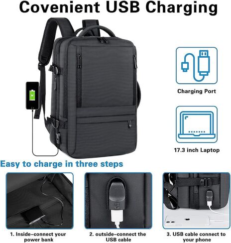 Travel Backpack, Extra Large Travel Backpack, Carry on Backpack, 40L Expandable Flight Approved Water Resistant Luggage 17 Inch Laptop Casual Daypack with USB Port, Travel Gifts for Men,A in Saudi Arabia