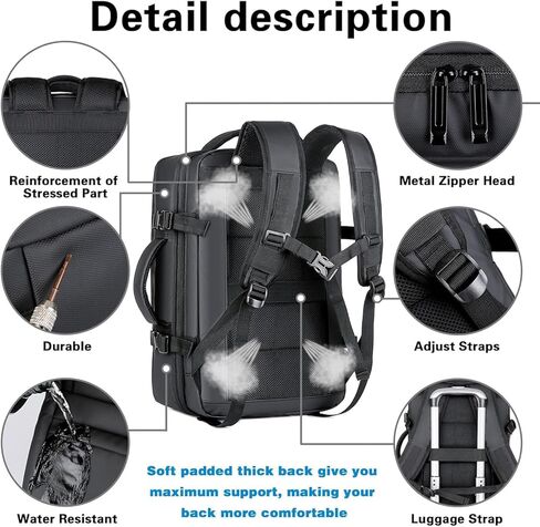 Travel Backpack, Extra Large Travel Backpack, Carry on Backpack, 40L Expandable Flight Approved Water Resistant Luggage 17 Inch Laptop Casual Daypack with USB Port, Travel Gifts for Men,A in Saudi Arabia
