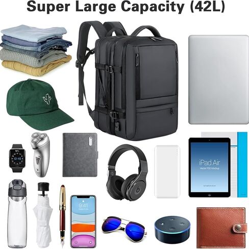 Travel Backpack, Extra Large Travel Backpack, Carry on Backpack, 40L Expandable Flight Approved Water Resistant Luggage 17 Inch Laptop Casual Daypack with USB Port, Travel Gifts for Men,A in Saudi Arabia