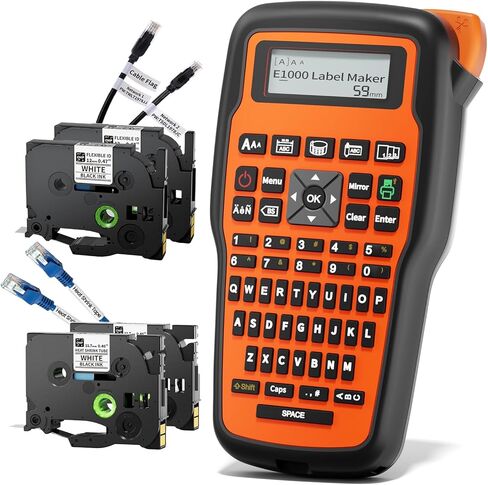 Industrial Label Maker Wire Cable Label Maker, Label Maker Machine with-Tape Waterproof, E1000 Labeler Machine with-Tape Laminated, Handheld Labeling Machine for Industrial Office Use in Kuwait