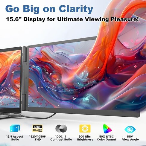 Teamgee P1 Plus Laptop Screen Extender 13.3" FHD 1080P IPS Display，Dual USB & HDMI Portable Monitor, Plug-and-Play Compatible with Mac/Windows/Android, Fits 13-17" Laptops in Kuwait