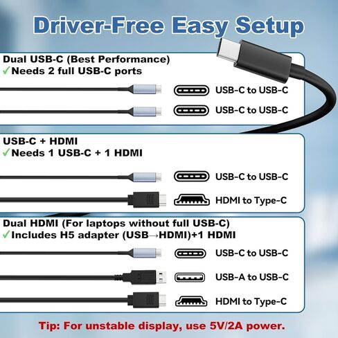 Teamgee P1 Plus Laptop Screen Extender 13.3" FHD 1080P IPS Display，Dual USB & HDMI Portable Monitor, Plug-and-Play Compatible with Mac/Windows/Android, Fits 13-17" Laptops in Kuwait