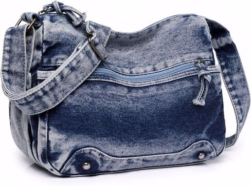 حقيبة كروس من الدينيم العتيق للنساء، محفظة جينز بحزام قابل للتعديل، حقيبة كتف كاجوال زرقاء in Kuwait