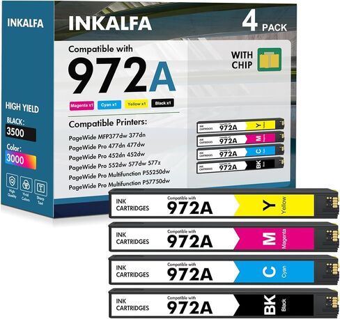 972A 972X Ink Cartridges Replacement for HP 972A for HP Pagewide Pro MFP 477dw 477dn 452dn 577dw 552dn 552dw P55250dw 477 452 552 577 Printer High Yield (4 Pack, Black, Cyan, Yellow, Magenta) in Kuwait