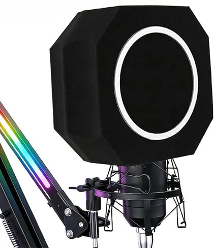 Professional Microphone Isolation Shield with Pop Filter,Reflection Filter for Recording Studios, Sound-absorbing Foam for Noise and Reflection Reduction for Recording,Singing,Podcasts,live stream in Kuwait