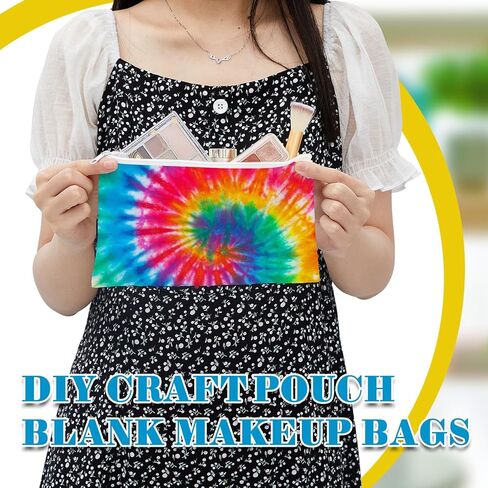 Sanwuta 20 Pcs Cotton Makeup Bags for Tie Dying Items Things to Tie Dye Blank Pure Cotton Pencil Case Cosmetic Bags for Large Groups Dye Party Project(12.5X 7'') in Kuwait