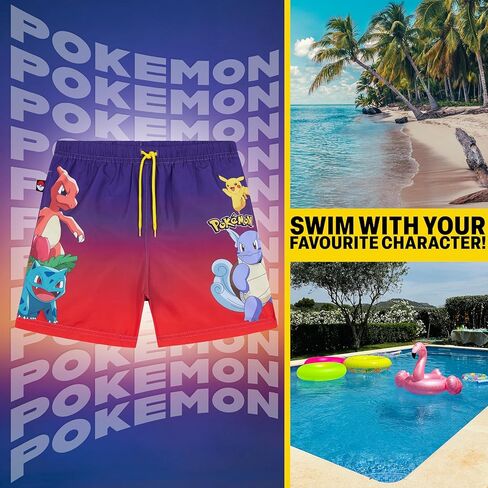 Minecraft | Pokemon | Fortnite Boys Swim Trunks, Shorts with Mesh, UPF 50 Swimsuit, Beach Pool Bathing Suit, 5–16Y in Saudi Arabia