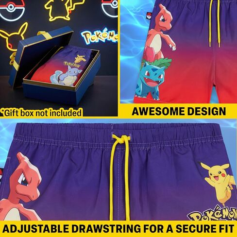 Minecraft | Pokemon | Fortnite Boys Swim Trunks, Shorts with Mesh, UPF 50 Swimsuit, Beach Pool Bathing Suit, 5–16Y in Saudi Arabia