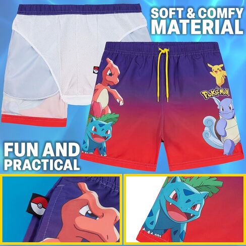 Minecraft | Pokemon | Fortnite Boys Swim Trunks, Shorts with Mesh, UPF 50 Swimsuit, Beach Pool Bathing Suit, 5–16Y in Saudi Arabia