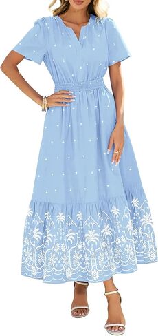BTFBM Womens Summer Dresses 2026 Casual Short Sleeve Elastic Waist Flowy Beach Vacation Floral Boho Maxi Dress Pockets in Saudi Arabia