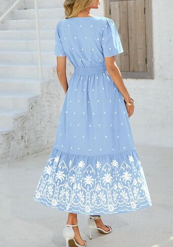 BTFBM Womens Summer Dresses 2026 Casual Short Sleeve Elastic Waist Flowy Beach Vacation Floral Boho Maxi Dress Pockets in Saudi Arabia