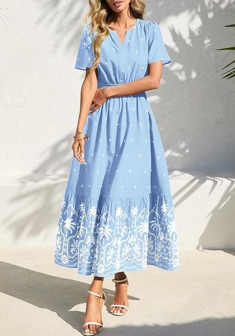 BTFBM Womens Summer Dresses 2026 Casual Short Sleeve Elastic Waist Flowy Beach Vacation Floral Boho Maxi Dress Pockets in Saudi Arabia
