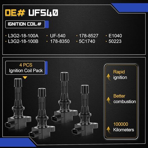 UF540 الإشعال لفائف حزم ل 2006-2015 مازدا 3 مازدا 6 CX-7 MX-5 L4 2.0L 2.5L 2.3 يستبدل # C1683 5C1740 L3G2-18-100B L3G218100A 4 قطعة in Saudi Arabia