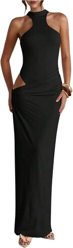 فستان GORGLITTER نسائي طويل مكشكش ملفوف Bodycon بدون أكمام مع رسن للخروج وحفلات الكوكتيل in Saudi Arabia