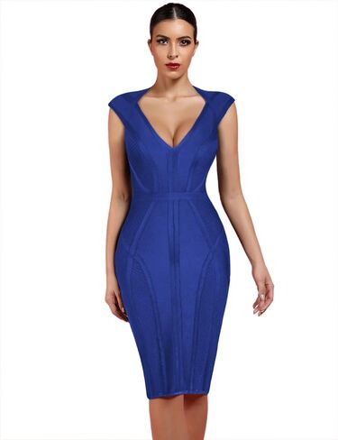 Whoinshop Women's Bandage Dress V-Neck Celebrity Bodycon Evening Party Dress in Saudi Arabia