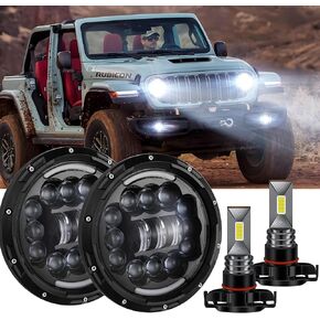 H6024 7-inch LED Headlights + 2504/12276/PSX24WCVP led Fog Lights Compatible with Wrangler (2010-2024), Round Headlamp High Low Beam, DOT Approved,H6024，4-Pack in Kuwait