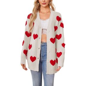 Women Cute Oversized Valentines Day Cardigan Sweater Kawaii Love Heart Button Up Preppy Knit Coat Trendy Y2k Clothes in Kuwait