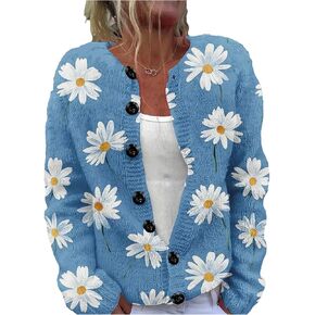 Plus Size Floral Cardigan - Bohemian Daisy Print Sweater, Comfort Long Sleeve Cardigan for Women for Casual or Formal Wear in Kuwait