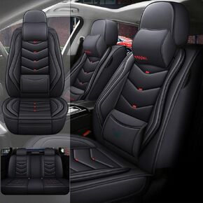 أغطية مقاعد السيارة لسيارة Toyota Tacoma 2005-2026، مجموعة كاملة من أغطية مقاعد جلدية فاخرة مقاومة للماء وقابلة للتنفس ومضادة للانزلاق مع تصميم آمن للوسائد الهوائية (أسود وأحمر، فاخر) in Kuwait