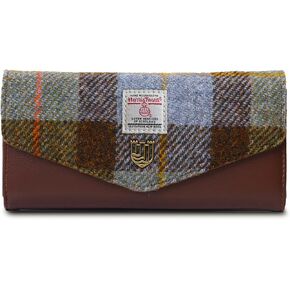 محفظة Islander The Large HarrisTweed بمشبك، تارتان أزرق كستنائي، الطول: 19 سم الارتفاع: 9.5 سم العرض: 3 سم، كلاسيكية in Kuwait