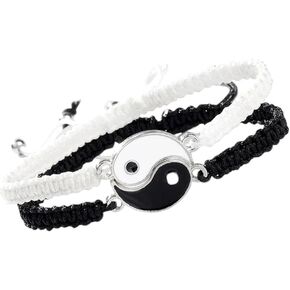 2Pcs Matching Yin-Yang Friendship Bracelets, Twin Taiji Link Set, Adjustable Cord in Kuwait