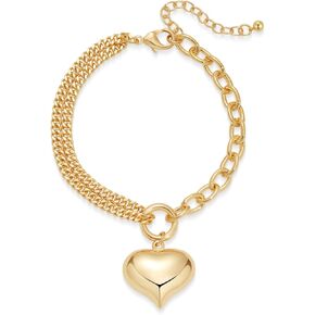 Gold Heart Charm Chain Bracelet for Women, Chunky Link Bracelet Adjustable Fashion Jewelry in Kuwait