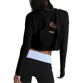 Women's Open Back Long Sleeve Workout Crop Tops Y2k Casual Athletic Running Layer Sportswear Soft Breathable Gym Tees in Saudi Arabia