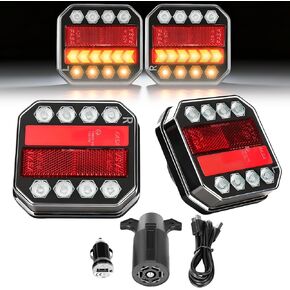 أضواء مقطورة لاسلكية مغناطيسية - مجموعة مصابيح سحب LED معتمدة من DOT، إشارات انعطاف فرامل الذيل المحمولة القابلة لإعادة الشحن، مقاومة للماء IP65 عالمية للقوارب البحرية، وRV والمعسكرات in Kuwait