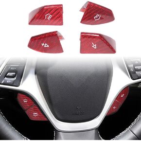 for C7 Corvette Accessories Center Control Steering Volume Button Genuine Carbon Fiber Cover Protection Frame Molding Sticker Trim Compatible with Corvette C7 2014-2019 4PCS (Red) in Saudi Arabia