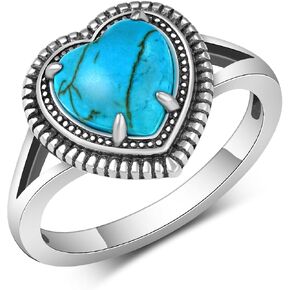 Genuine Turquoise Rings for Women 925 Sterling Silver Heart Turquoise Ring Vintage Western Nature Gemstone Turquoise Jewelry for Women in Kuwait
