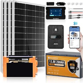 ECO-Worthy 1.6KWH Complete Solar Panel Kit 400W 12V for RV Off Grid: 4 * 100W Solar Panel + 40A MPPT Controller + 2 * 12V 100Ah Lithium Battery + Upgraded 2000W Power Inverter + Bluetooth Module in Kuwait