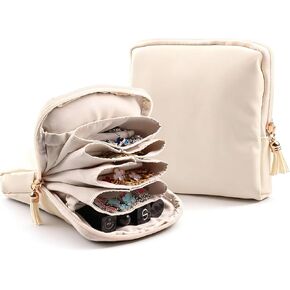 JZRSuitcase منظم المجوهرات حقيبة سفر صغيرة من جلد البولي يوريثان مع بطانة مخملية لحمل أساسيات السفر للنساء حامل حقيبة مجوهرات محمول لحلقات السوار in Kuwait