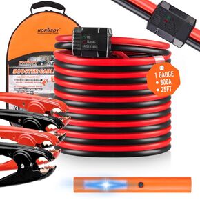HORUSDY 25FT Jumper Cables, 1-Gauge 800A Heavy Duty Jumper Battery Cables 25 Ft Booster Jump Start, Reverse Polarity Protection - ETL Certified in Kuwait