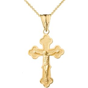 Fine 10k Yellow Gold Greek Orthodox Cross Crucifix Pendant Necklace in Kuwait