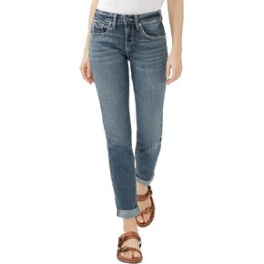 Silver Jeans Co. Women's Boyfriend Mid Rise Slim Leg Jeans, Dark Wash, 32W x 29L in Kuwait