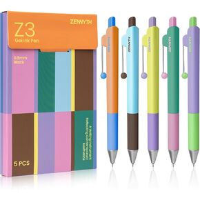 أقلام جل، 5 قطع من أقلام الحبر الأسود ذات النقاط الرفيعة مقاس 0.5 مم، أقلام قابلة للسحب سريعة الجفاف مع أسطوانة على شكل ماسة، أقلام كتابة ناعمة لليوميات وتدوين الملاحظات (5 قطع Z3 Color-Block) in Kuwait