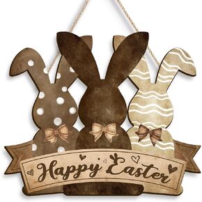 Pigort Happy Easter Hanging Door Sign Plaque Bunny Decor - Happy Easter Wall Sign Decorations for Easter Decorations for the Home Party in Kuwait