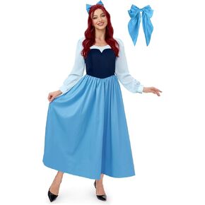 Women's Halloween Airel Costume Princess Cosplay Mermaid Party Maxi Blue Dress with Bow XS in Kuwait