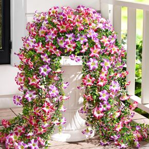 Waipfaru Artificial Petunias Flowers for Outdoors, 2 Pcs UV Resistant Fake Hanging Plants Spring Outside Decor, Faux Silk Flowers Long Trailing Vines for Outdoor Planters Porch Garden (Purple White) in Saudi Arabia