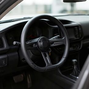 Universal 350mm 14 Inch D-Shape Steering Wheel –Black Microfiber Leather Grip,Aluminum Alloy Matte Black Spokes,6 Bolt 3 Spokes Deep Dish 50mm,Fit for Racing, Cars,Golf Carts Steering Wheel in Kuwait