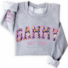 UrbanNEST Personalized Floral Embroidered Applique Mama Sweatshirt, Custom Grandma Crewneck for Women, Gifts for Mother’s Day in Kuwait