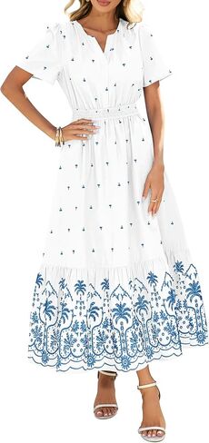 BTFBM Womens Summer Dresses 2026 Casual Short Sleeve Elastic Waist Flowy Beach Vacation Floral Boho Maxi Dress Pockets in Saudi Arabia