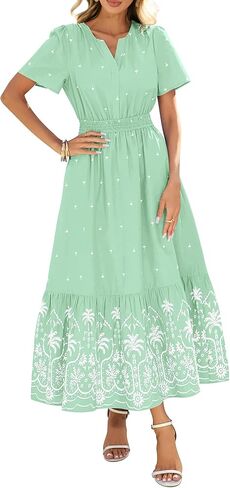 BTFBM Womens Summer Dresses 2026 Casual Short Sleeve Elastic Waist Flowy Beach Vacation Floral Boho Maxi Dress Pockets in Saudi Arabia