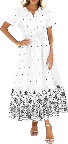 BTFBM Womens Summer Dresses 2026 Casual Short Sleeve Elastic Waist Flowy Beach Vacation Floral Boho Maxi Dress Pockets in Saudi Arabia