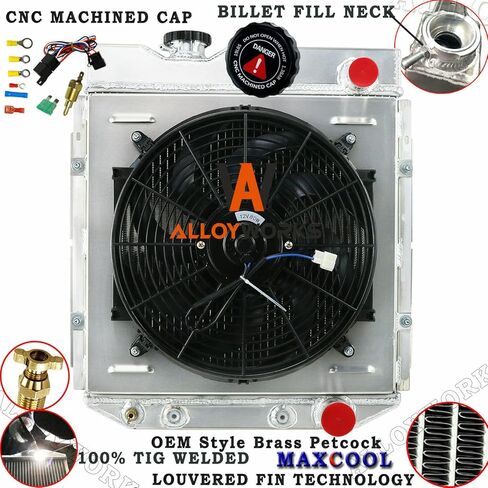 ALLOYWORKS 4 Row All Aluminum Radiator+Shroud+14"Fan For 1963-1966 Ford Mustang/Falcon/Mercury/Comet V8 in Saudi Arabia