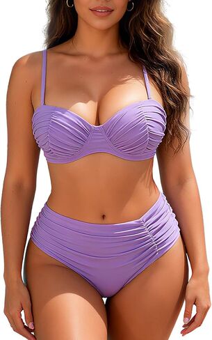 طقم بيكيني نسائي عالي الخصر مزود بسلك سفلي، ملابس سباحة مكونة من قطعتين للتحكم في البطن، بدلات استحمام بتغطية كاملة in Kuwait