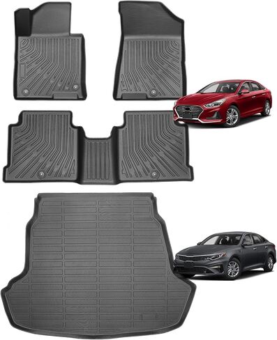 Floor Mats & Cargo Mat for Hyundai Sonata 2015-2019 & Kia Optima 2016-2019, Custom Fit All-Weather Rubber Car Liners, High Edges Anti-Slip TPE Mats for Hyundai in Saudi Arabia
